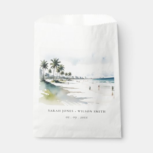 Sachets En Papier Côte Miami Beach Palm Tree Mariage d'aquarelle (Devant)