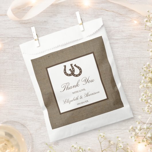 Sachets En Papier Country Rustic Horseshoe Sur Burlap Mariage (Coupé)