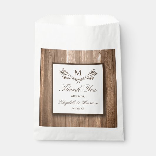 Sachets En Papier Country Rustic Monogram Branche & Mariage bois (Devant)