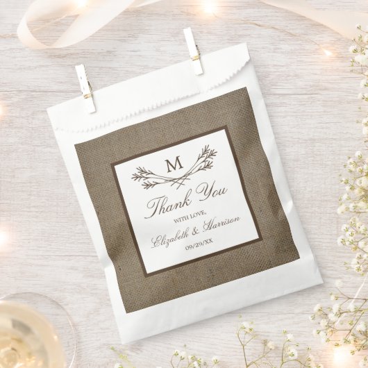 Sachets En Papier Country Rustic Monogramme Branche & Mariage Burlap (Coupé)