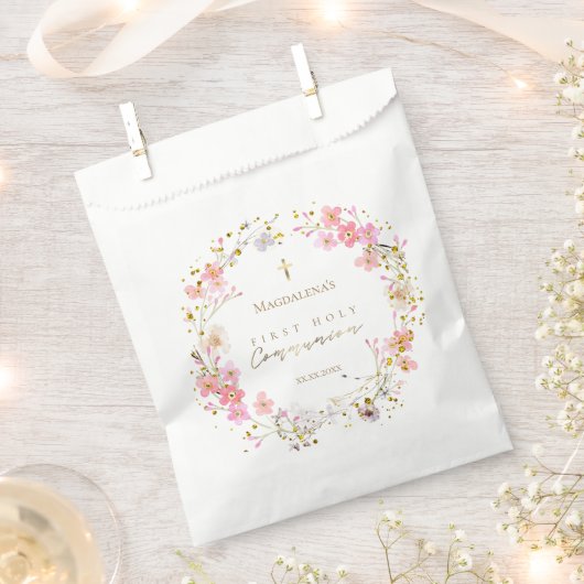 Sachets En Papier couronne fleurie Première communion sainte (Coupé)