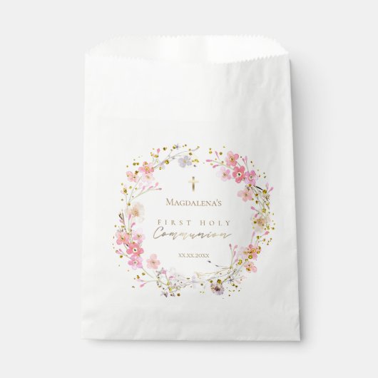 Sachets En Papier couronne fleurie Première communion sainte (Devant)