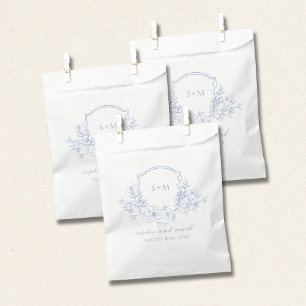 Sachets En Papier Couronne florale de mariage monogramme bleu poussi
