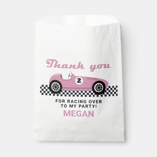 Sachets En Papier Course de voiture rose course Anniversaire (Devant)