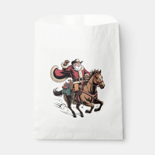 Sachets En Papier Cowboy Père Noël Monter Un Cheval Noël (Devant)
