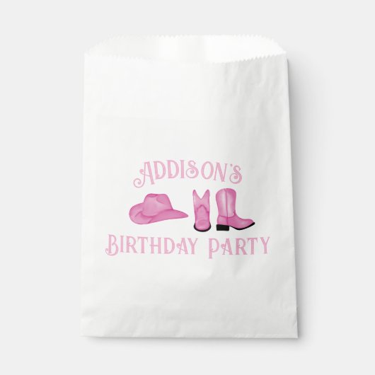 Sachets En Papier Cowgirl Casquette et bottes texte rose clair (Devant)