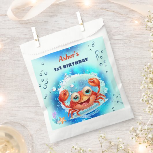 Sachets En Papier Crabe Turquoise 1er anniversaire Pool Party Custom (Coupé)