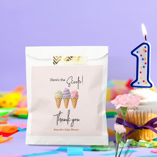 Sachets En Papier Crème glacée douce été ici Baby shower Scoop
