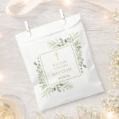 Sachets En Papier Croix dorée de verdure Baptême (Coupé)