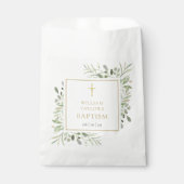 Sachets En Papier Croix dorée de verdure Baptême (Devant)