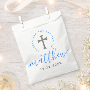 Sachets En Papier Croix du baptême bleu