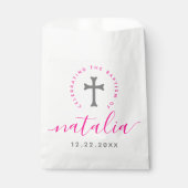 Sachets En Papier Croix du baptême rose (Devant)