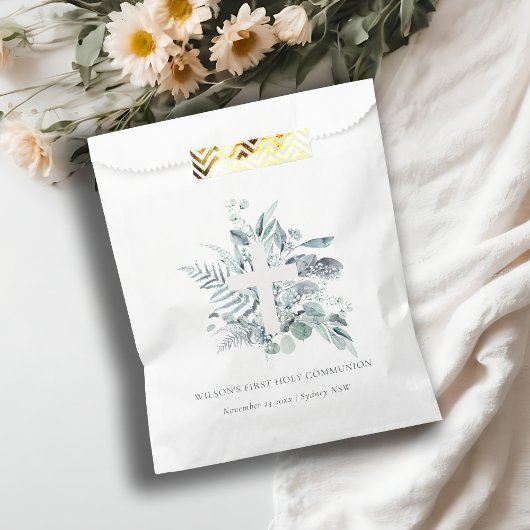 Sachets En Papier Croix du feuillage Eucalyptus Première communion s