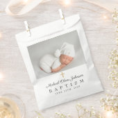 Sachets En Papier Croix religieuse élégante Photo Baptême (Coupé)