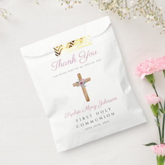 Sachets En Papier Croix rose florale mignonne Première communion fil (Scellé)