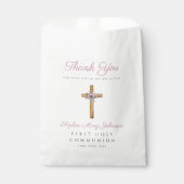 Sachets En Papier Croix rose florale mignonne Première communion fil (Devant)