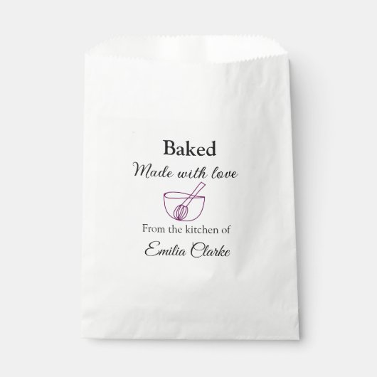 Sachets En Papier Cuit avec amour boulangerie entreprise ajouter nom (Devant)