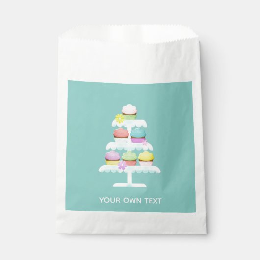 Sachets En Papier Cupcakes Cake Stand Turquoise texte personnalisé (Devant)