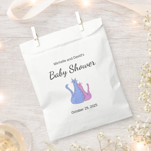 Sachets En Papier Cute Baby shower Chat Twins Bleu rose (Coupé)