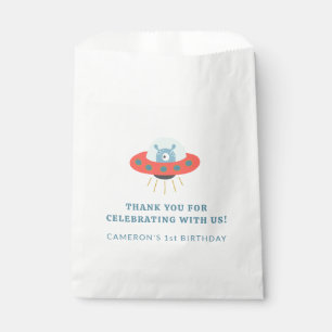 Sachets En Papier Cute Blue Alien vaisseau 1er anniversaire Personna