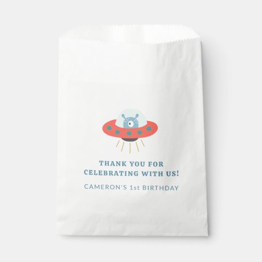 Sachets En Papier Cute Blue Alien vaisseau 1er anniversaire Personna (Devant)