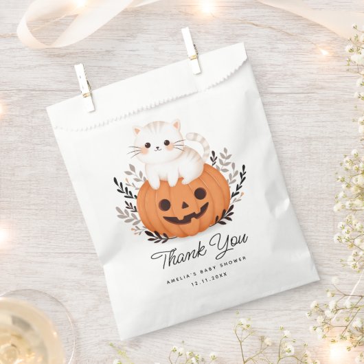 Sachets En Papier Cute Chat Sur Merci Baby shower Citrouille (Coupé)