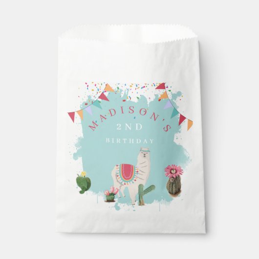 Sachets En Papier Cute Fiesta Llama & Cactus Anniversaire de enfant (Devant)