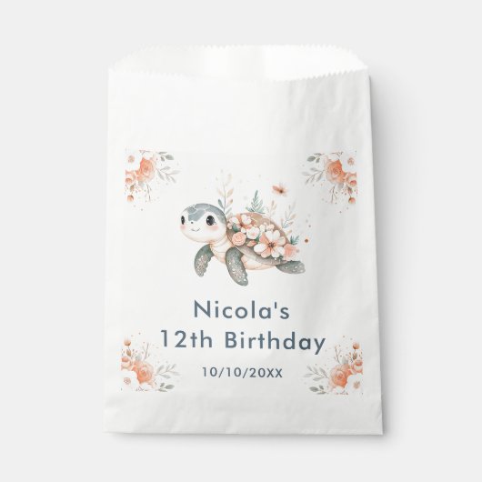 Sachets En Papier Cute Floral Turtle Birthday Party (Devant)