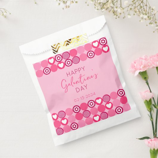 Sachets En Papier Cute Galentine's Day Coeur rose et Motif de fleurs (Scellé)