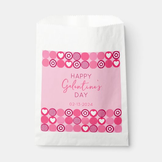 Sachets En Papier Cute Galentine's Day Coeur rose et Motif de fleurs (Devant)