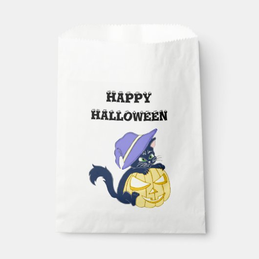 Sachets En Papier Cute Halloween Chat noir et Citrouille (Devant)