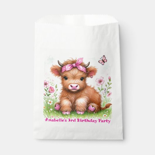 Sachets En Papier Cute Highland Vache papillon Fille Anniversaire (Devant)