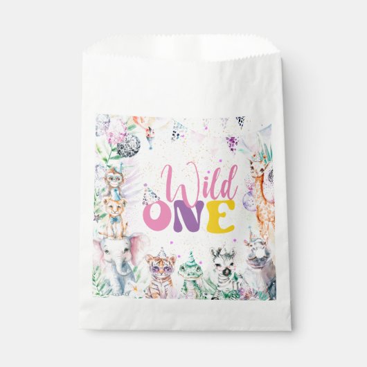 Sachets En Papier Cute Modern Animaux Safari Wild Un Anniversaire Fê (Devant)