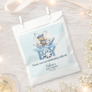Sachets En Papier Cute Nautical Blue Boat Teddy Bear Boat Baby showe