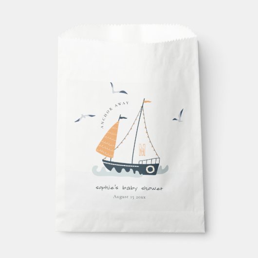 Sachets En Papier Cute Nautical Blue Sailboat Baby shower Pastel (Devant)