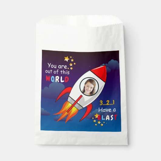 Sachets En Papier Cute Outer Space Rocket Ship Blast Off Birthday (Devant)