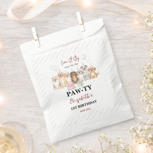 Sachets En Papier Cute Puppy Dog Boy 1st Birthday | Pawty Time First (Coupé)