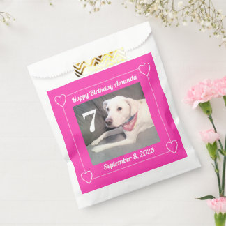 Sachets En Papier Cute Puppy Dog Photo Birthday 7 Hearts Hot Pink