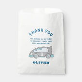 Sachets En Papier Cute Race Car Blue Nom Du Garçon Enfants Merci (Devant)