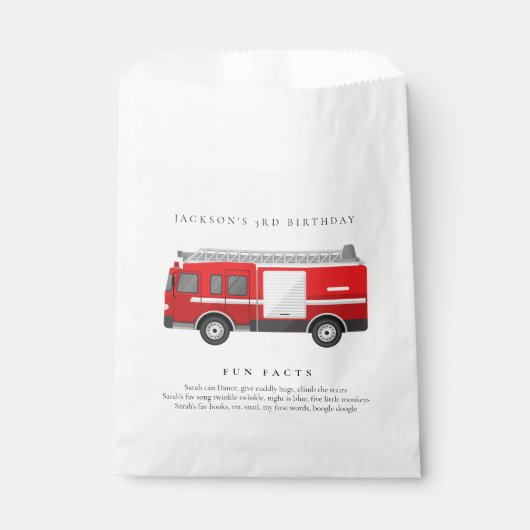 Sachets En Papier Cute Red Firetruck Engine Fun Facts Anniversaire (Devant)