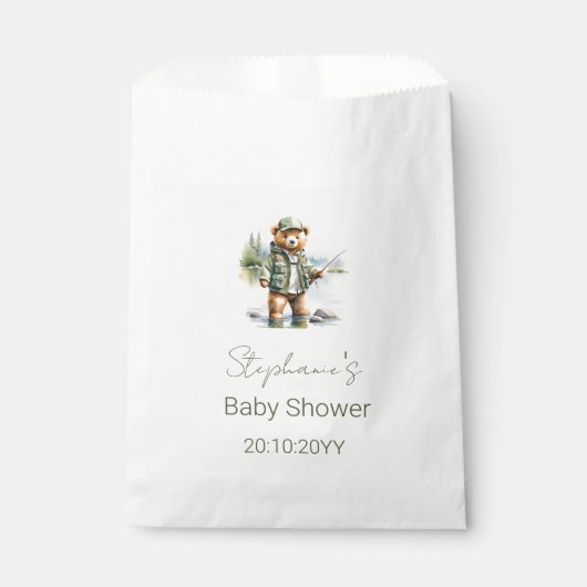 Sachets En Papier Cute Teddy Bear Pêcheur Reel Baby shower excité (Devant)