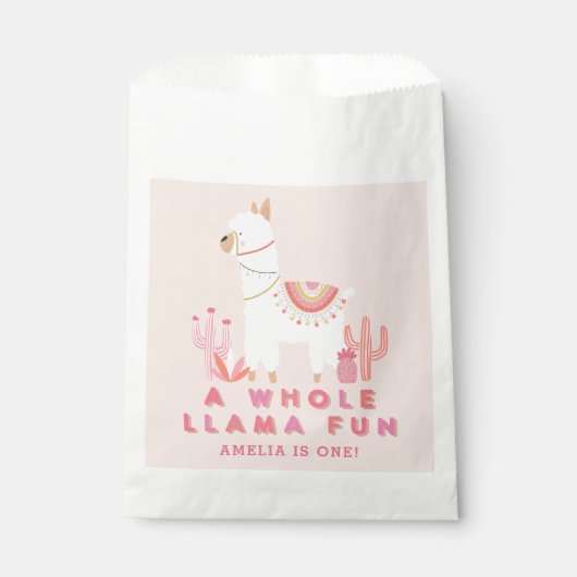 Sachets En Papier Cute Tout Llama Fun Rose 1er Anniversaire (Devant)