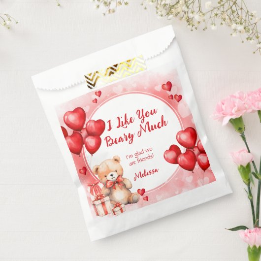Sachets En Papier Cute Valentine Teddy avec Red Hearts Classroom (Scellé)