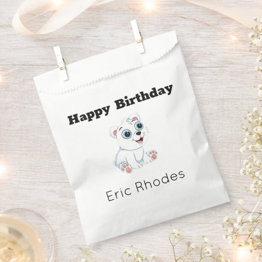 Sachets En Papier Cute white polar bear on gray birthday (Coupé)