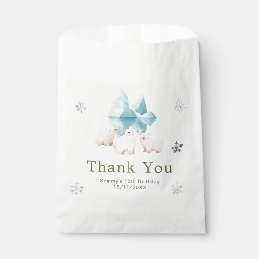 Sachets En Papier Cute Winter Polar Bears Birthday Party (Devant)