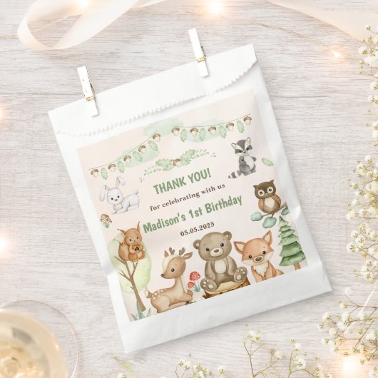Sachets En Papier Cute Woodland Animaux 1er Anniversaire Fête Favori (Coupé)