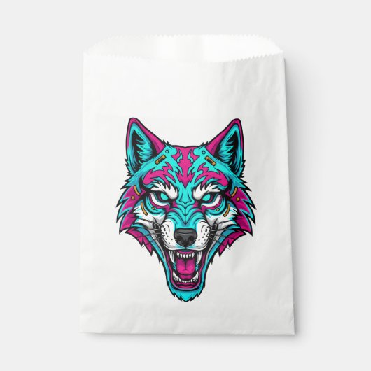 Sachets En Papier Cyberpunk Neon Wolf - Synthwave Robotic Animal (Devant)