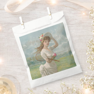 Sachets En Papier Dame de tennis victorienne avec chapeau à fleurs A