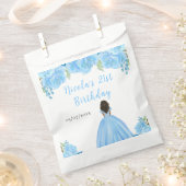 Sachets En Papier Dark Skin Princess Blue Floral Birthday Party (Coupé)