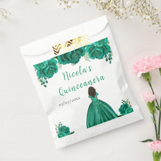 Sachets En Papier Dark Skin Princess Green Floral Quinceanera (Scellé)